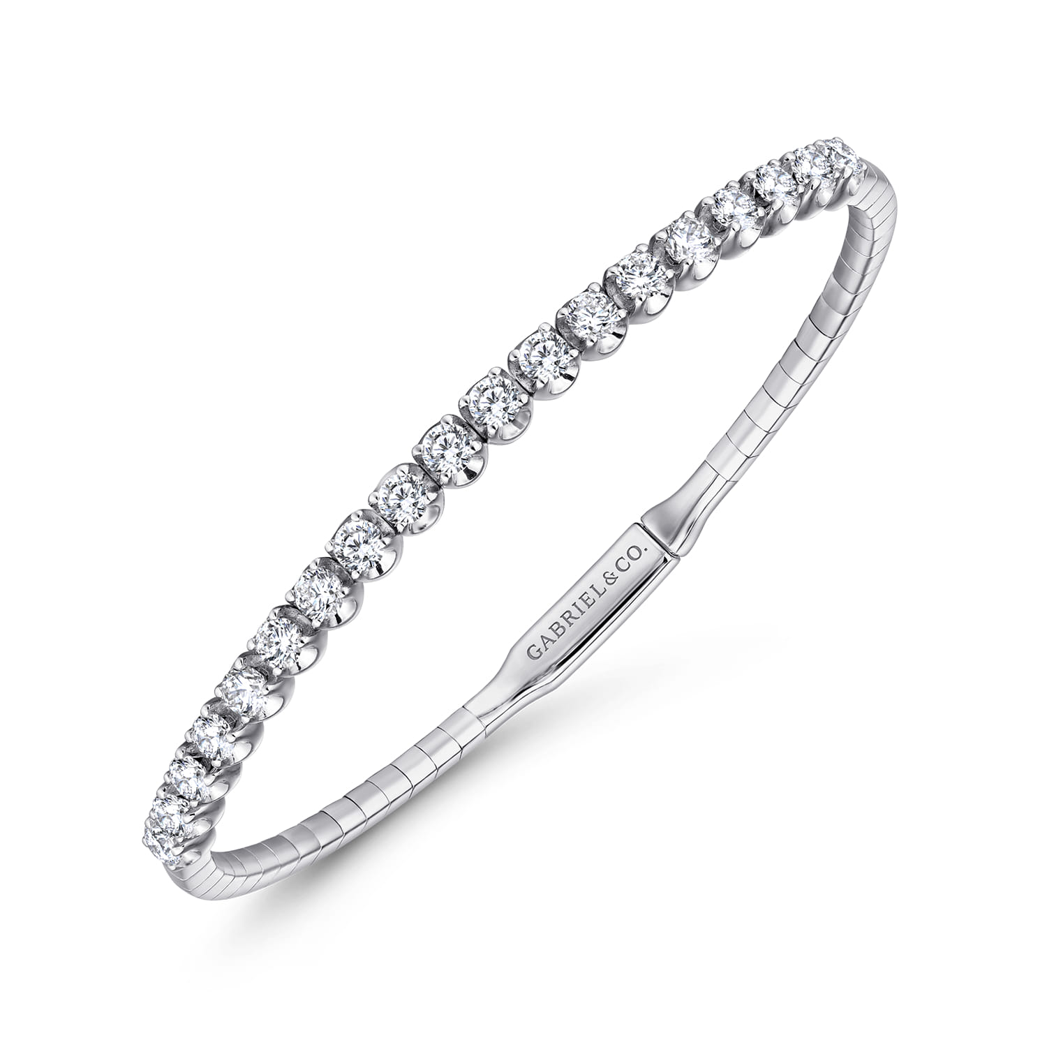 14K White Gold Diamond Closed Bangle Bracelet - 1.5 ct - Shot 2