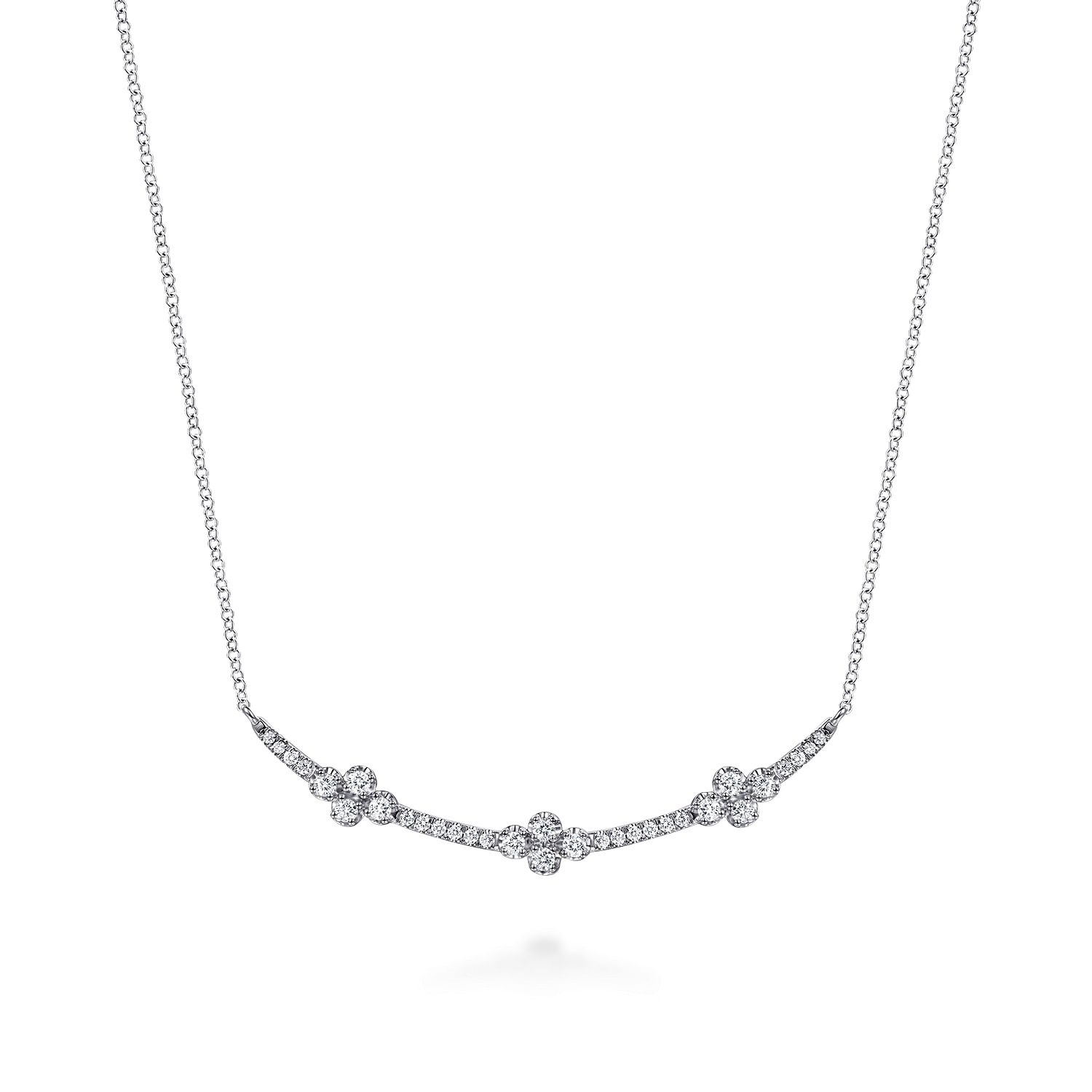 14K White Gold Diamond Clover Bar Necklace