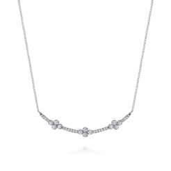14K White Gold Diamond Clover Bar Necklace
