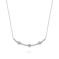 14K White Gold Diamond Clover Bar Necklace
