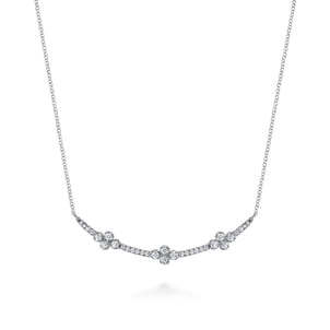 14K White Gold Diamond Clover Bar Necklace