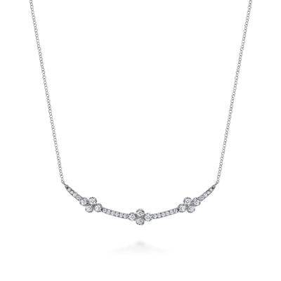 14K White Gold Diamond Clover Bar Necklace