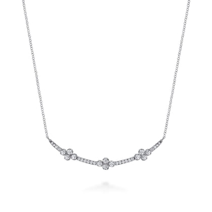 14K White Gold Diamond Clover Bar Necklace