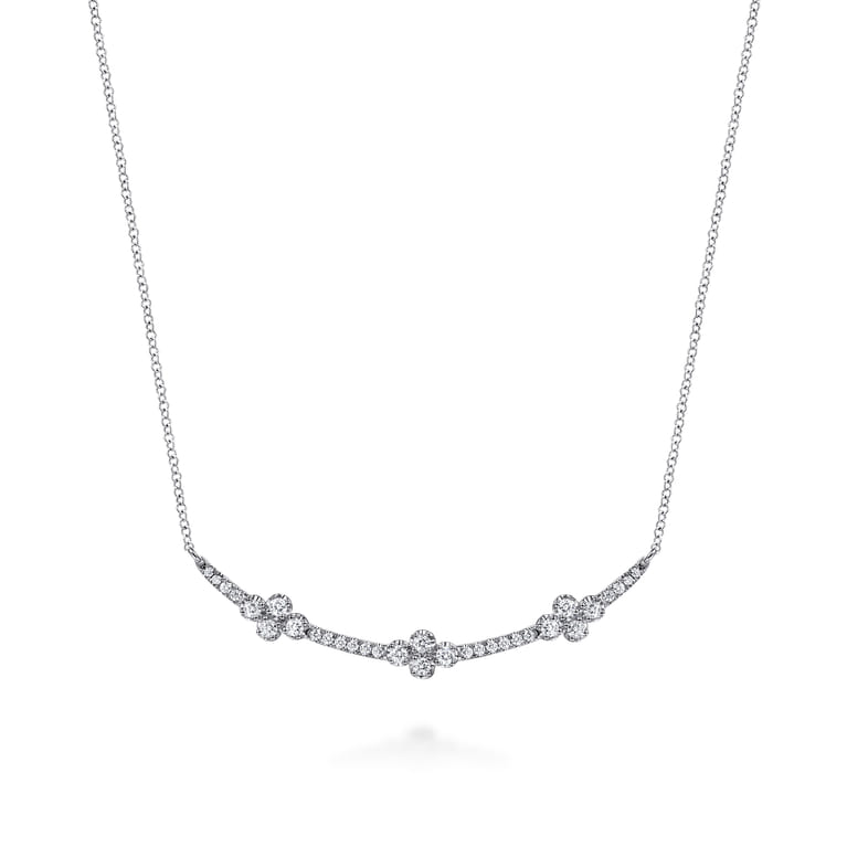 14K White Gold Diamond Clover Bar Necklace - 0.35 ct - Shot 1