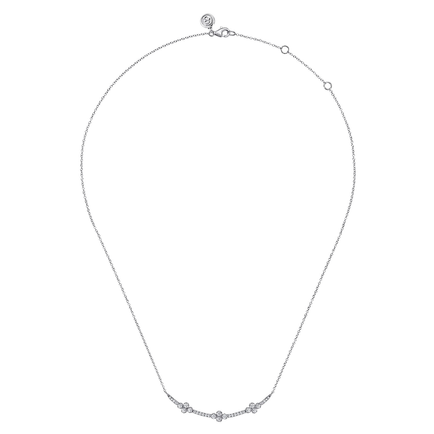 14K White Gold Diamond Clover Bar Necklace