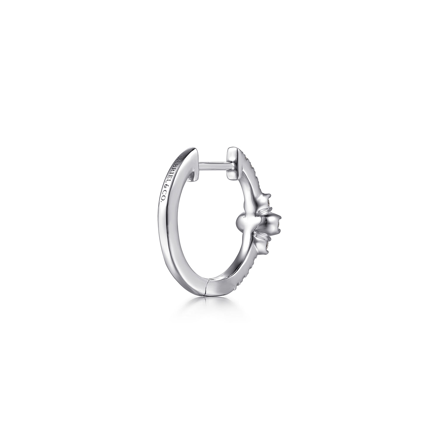 14K White Gold Diamond Clover Huggie Earrings