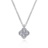 14K White Gold Diamond Clover Pendant Necklace