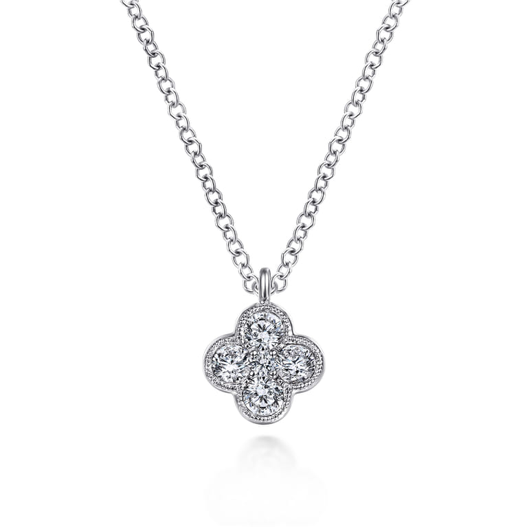 14K White Gold Diamond Clover Pendant Necklace - 0.25 ct - Shot 1