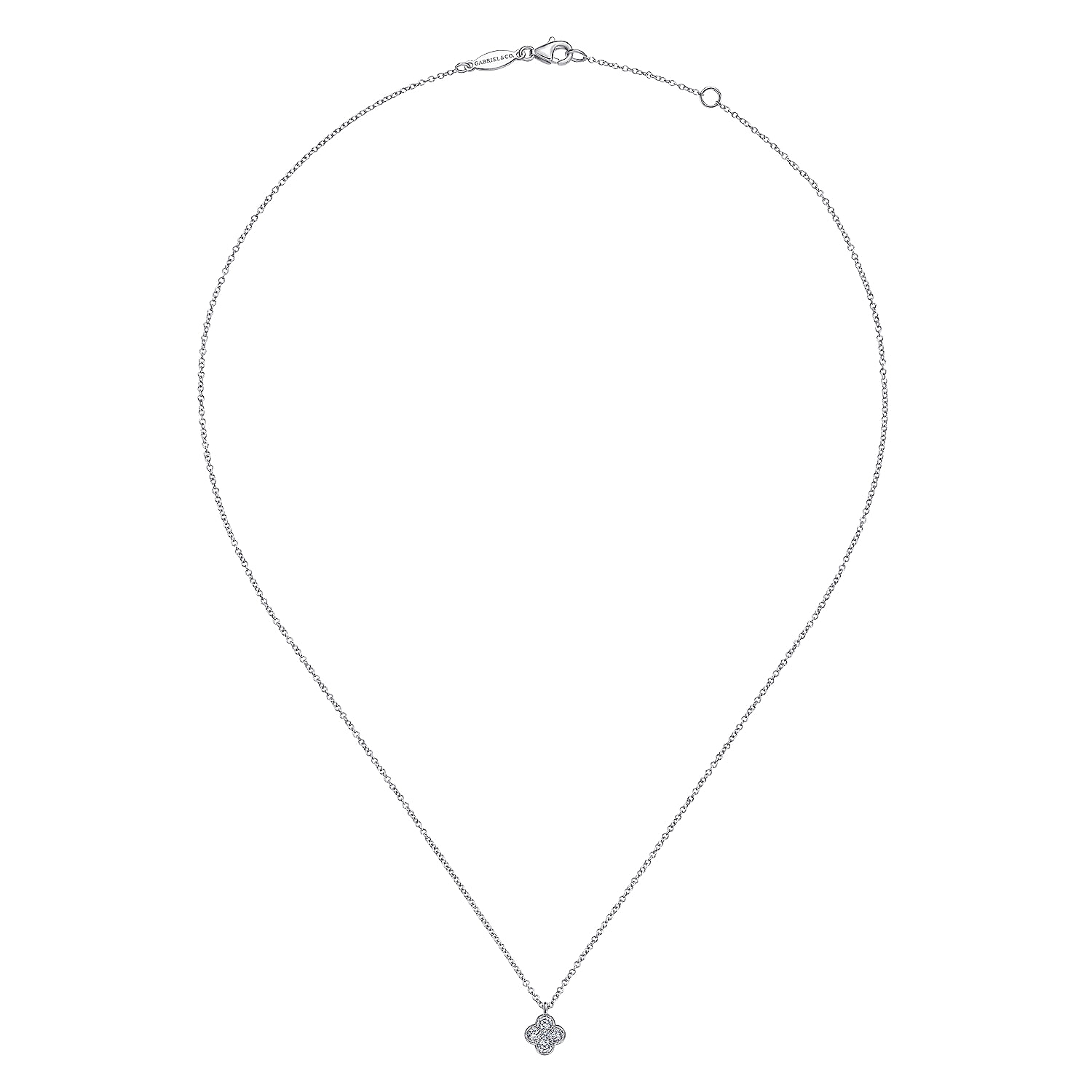 14K White Gold Diamond Clover Pendant Necklace