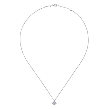14K White Gold Diamond Clover Pendant Necklace