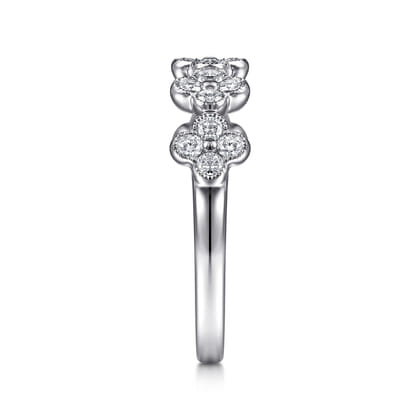 14K White Gold Diamond Clover Station Ring
