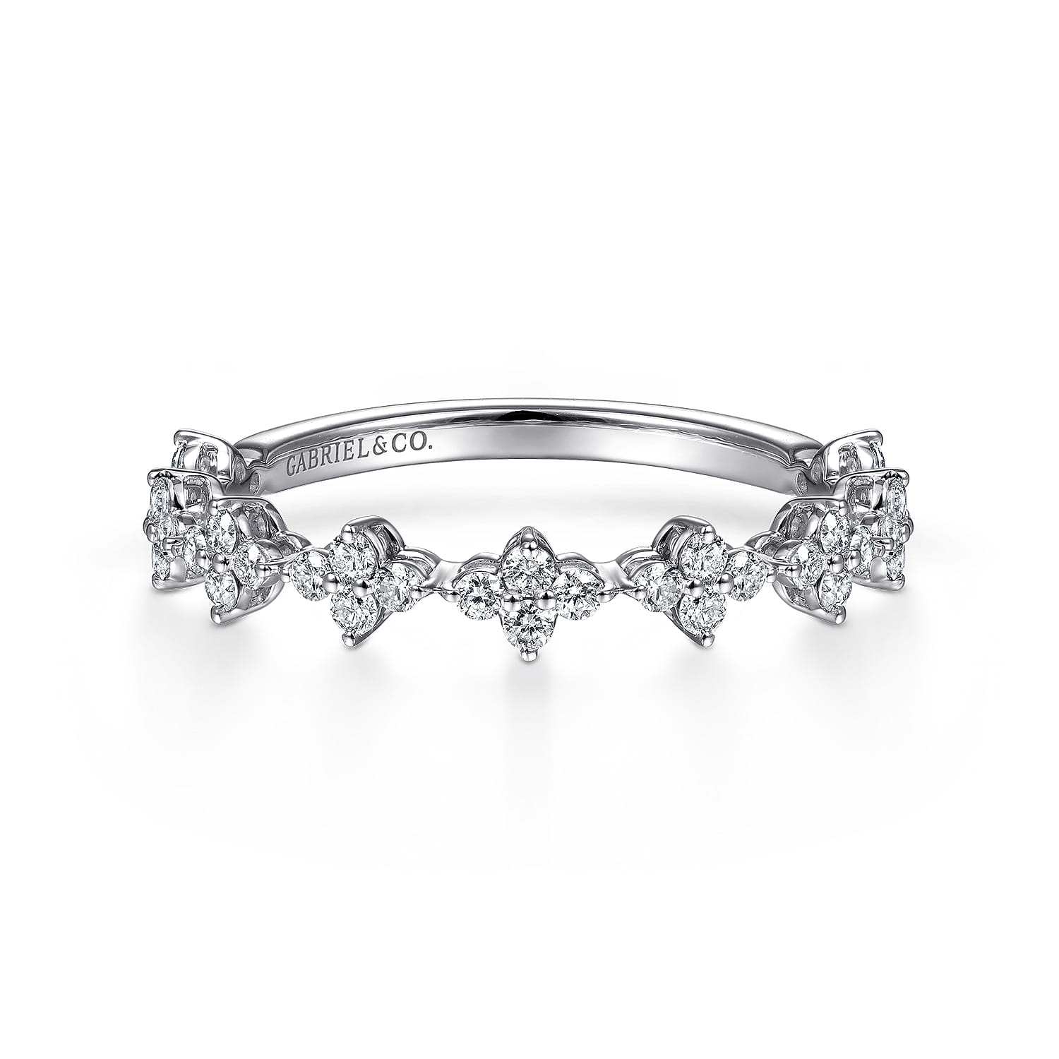 14K White Gold Diamond Clover Station Stackable Ring - 0.4 ct - Shot 1