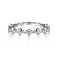 14K White Gold Diamond Clover Station Stackable Ring