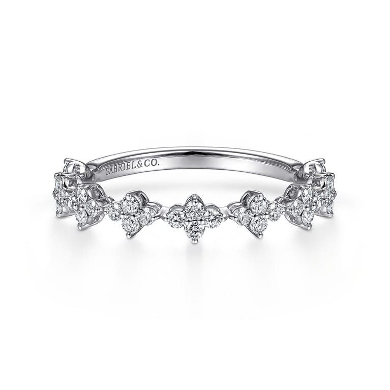 14K White Gold Diamond Clover Station Stackable Ring - 0.4 ct - Shot 1