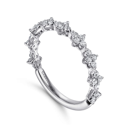 14K White Gold Diamond Clover Station Stackable Ring