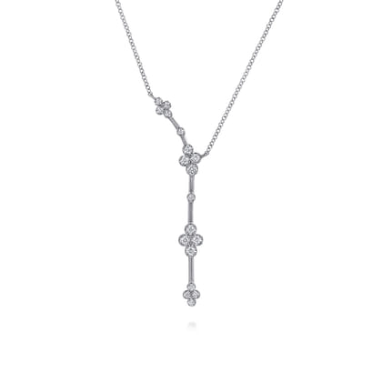 14K White Gold Diamond Clover Station Y Necklace