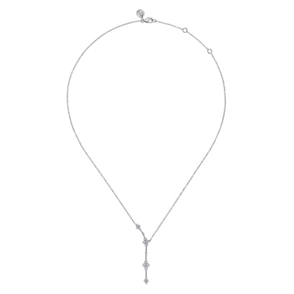 14K White Gold Diamond Clover Station Y Necklace