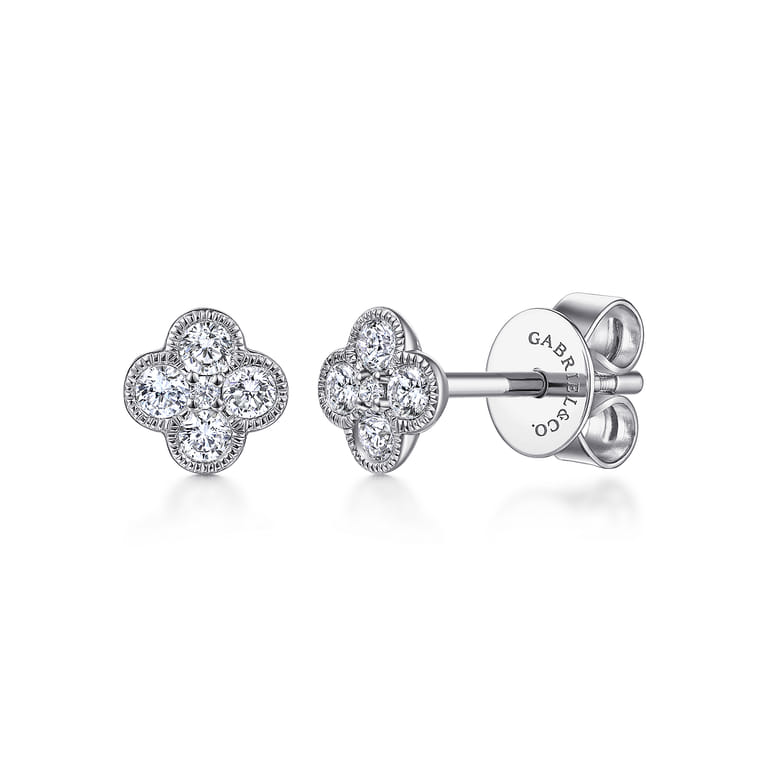 14K White Gold Diamond Clover Stud Earrings - 0.25 ct - Shot 1