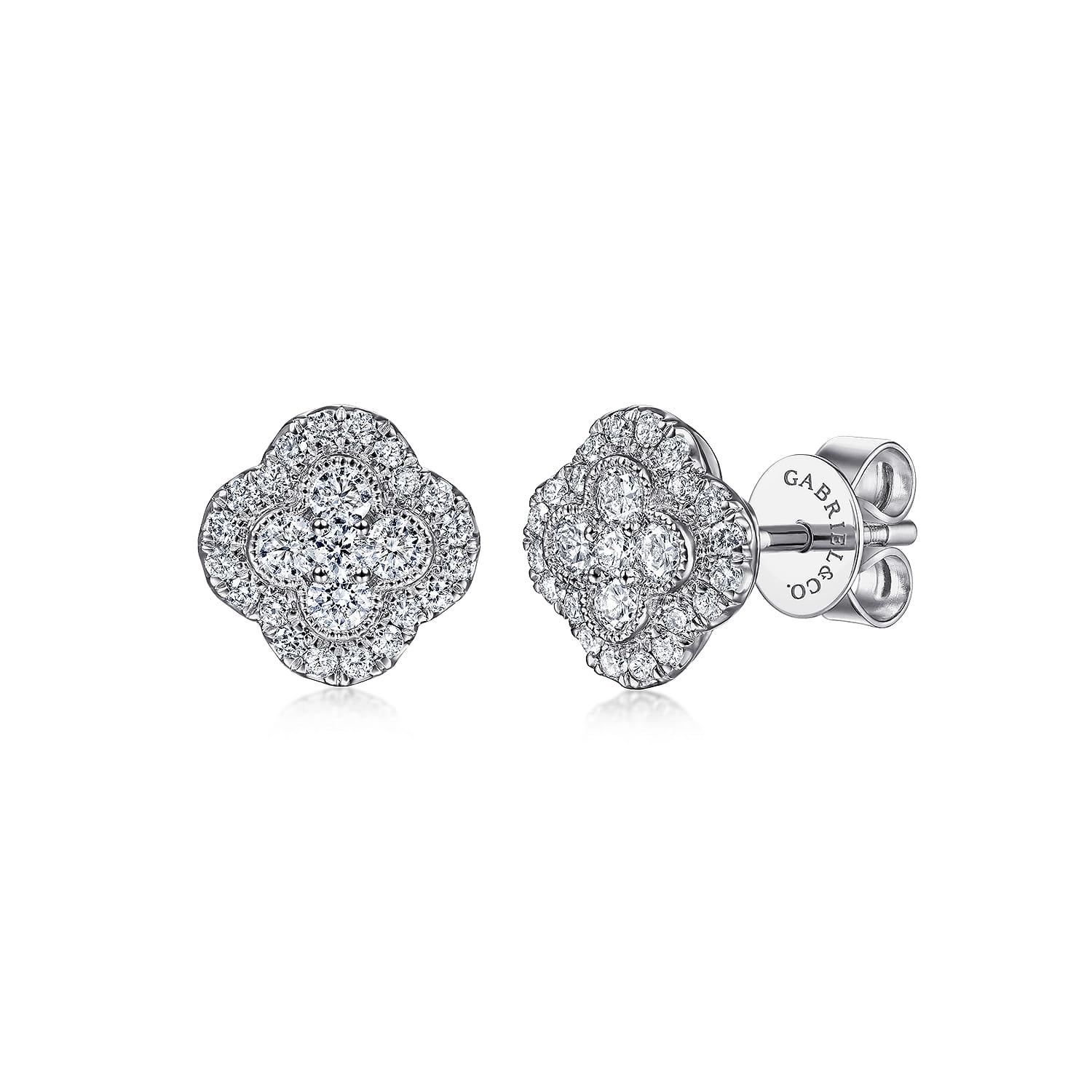 14K White Gold Diamond Clover Stud Earrings - 0.5 ct - Shot 1