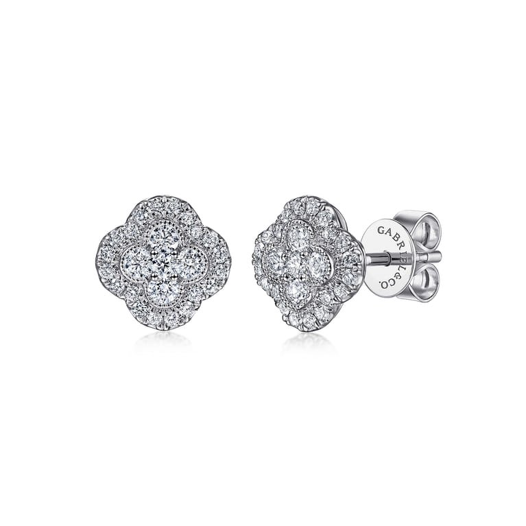 14K White Gold Diamond Clover Stud Earrings - 0.5 ct - Shot 1