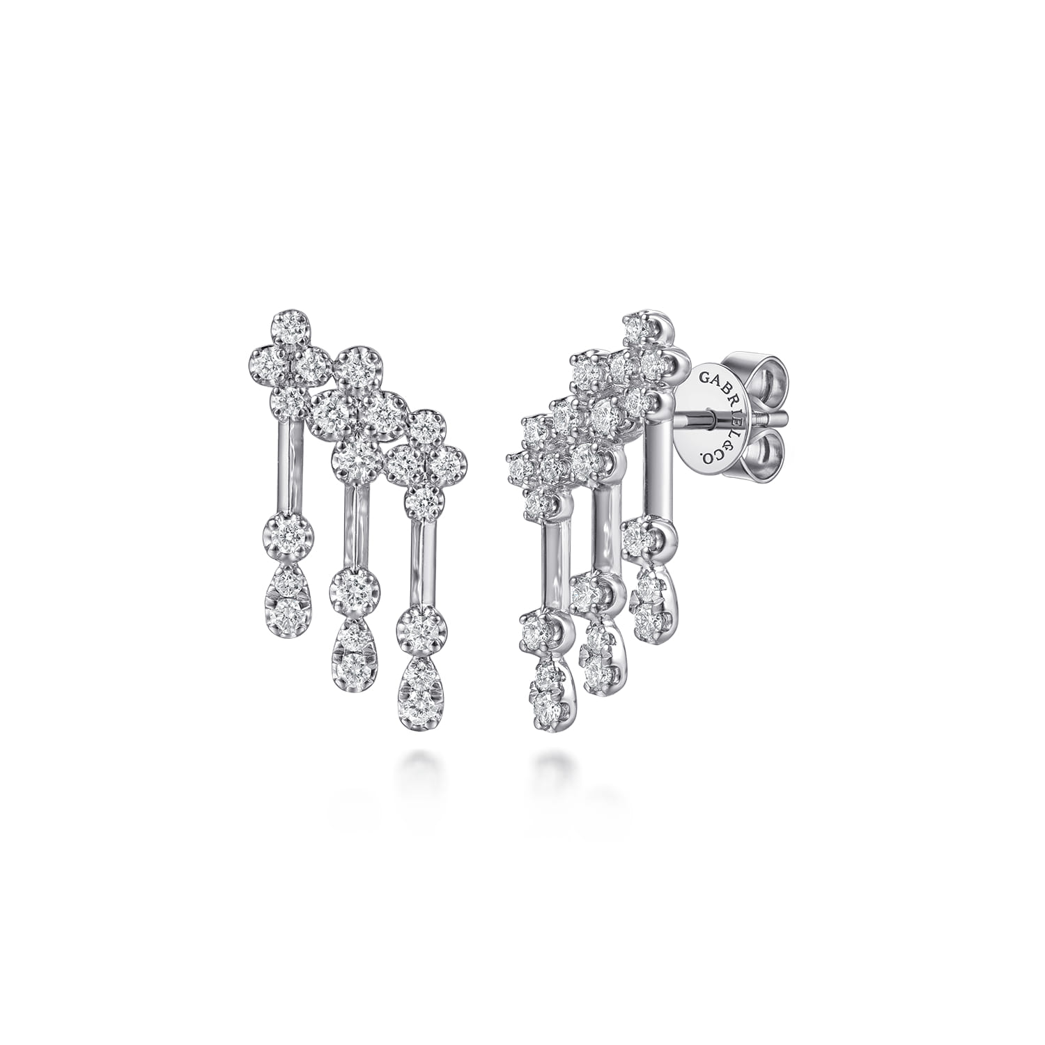14K White Gold Diamond Clover and Pear Stud Drop Earrings - 0.6 ct - Shot 1
