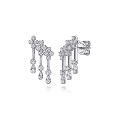 14K White Gold Diamond Clover and Pear Stud Drop Earrings