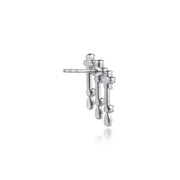 14K White Gold Diamond Clover and Pear Stud Drop Earrings - 0.6 ct - Shot 2