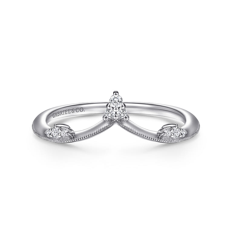 14K White Gold Diamond Cluster Chevron Ring - 0.07 ct - Shot 1