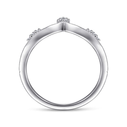 14K White Gold Diamond Cluster Chevron Ring