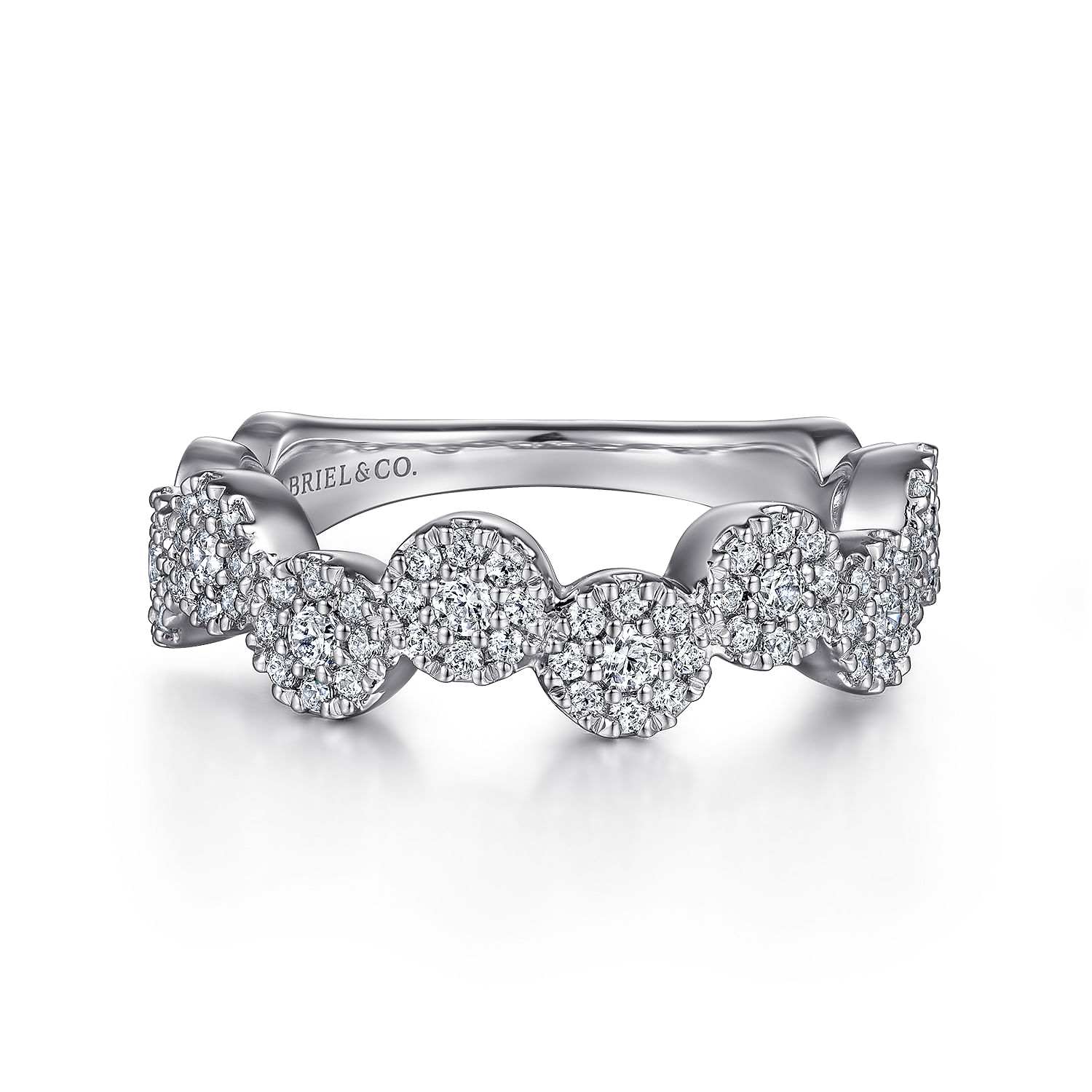 14K White Gold Diamond Cluster Circles Stackable Ring