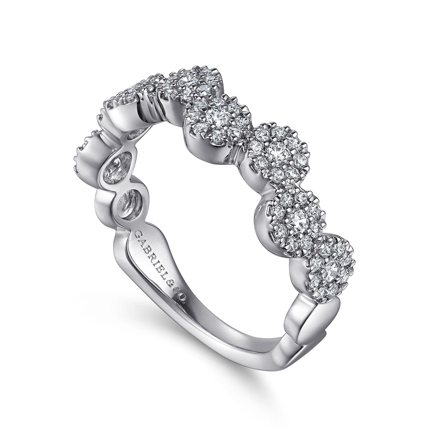 14K White Gold Diamond Cluster Circles Stackable Ring
