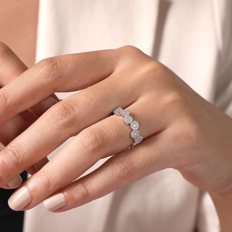 14K White Gold Diamond Cluster Circles Stackable Ring