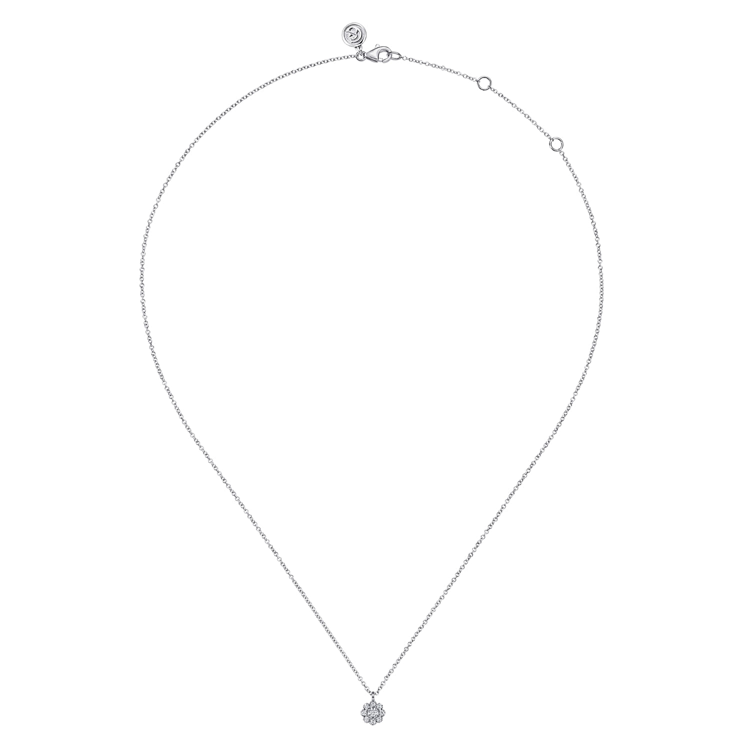 14K White Gold Diamond Cluster Flower Pendant Necklace - 0.1 ct - Shot 2