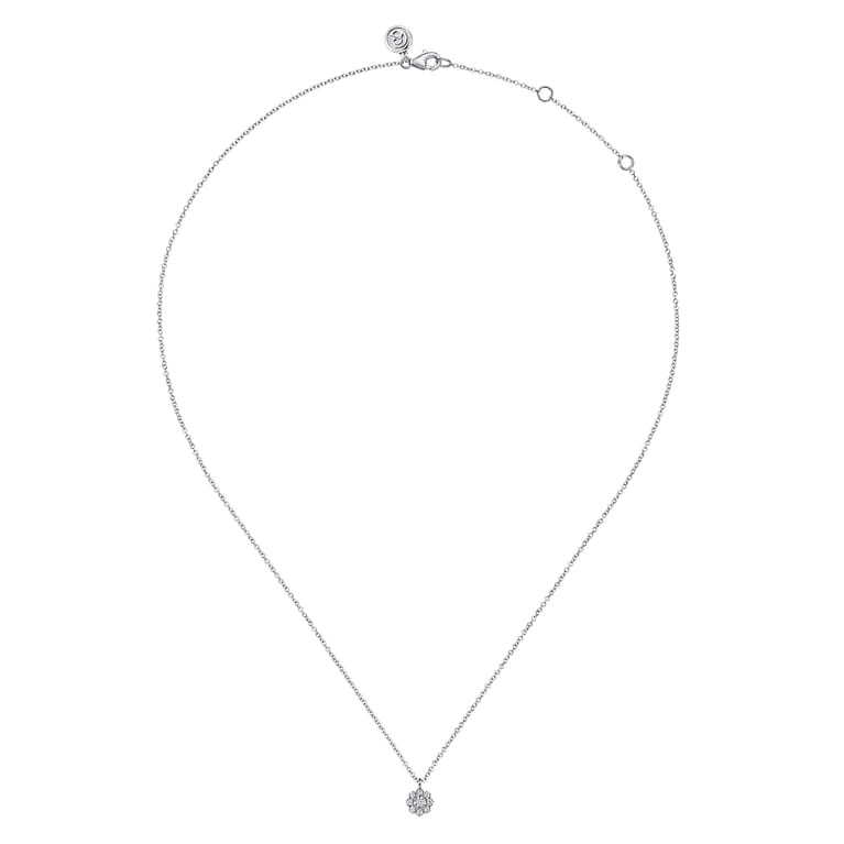 14K White Gold Diamond Cluster Flower Pendant Necklace - 0.1 ct - Shot 2