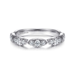 14K White Gold Diamond Cluster Marquis Station Ring