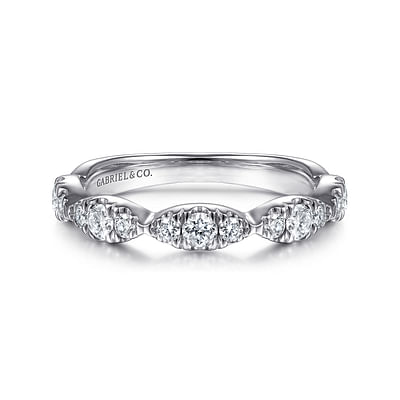 14K White Gold Diamond Cluster Marquis Station Ring