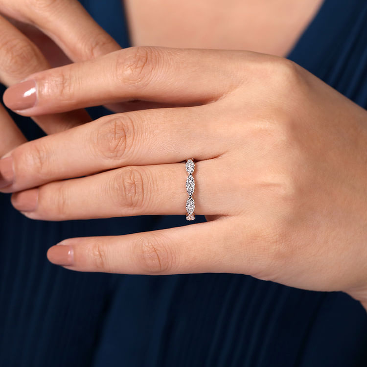 14K White Gold Diamond Cluster Marquis Station Ring
