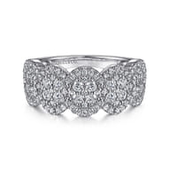 14K White Gold Diamond Cluster Oval Station Ring