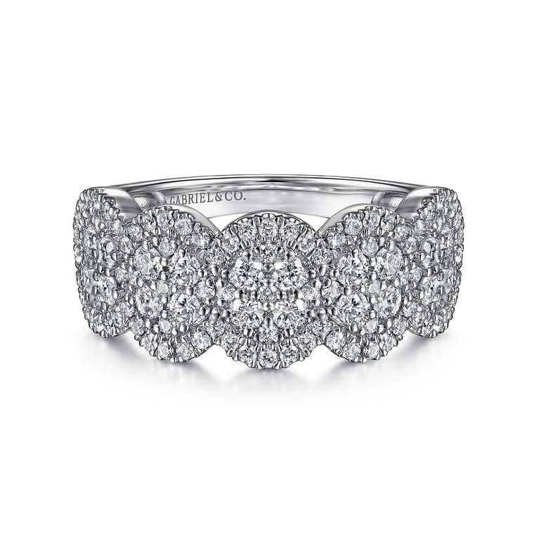 14K White Gold Diamond Cluster Oval Station Ring - 0.95 ct - Shot 1