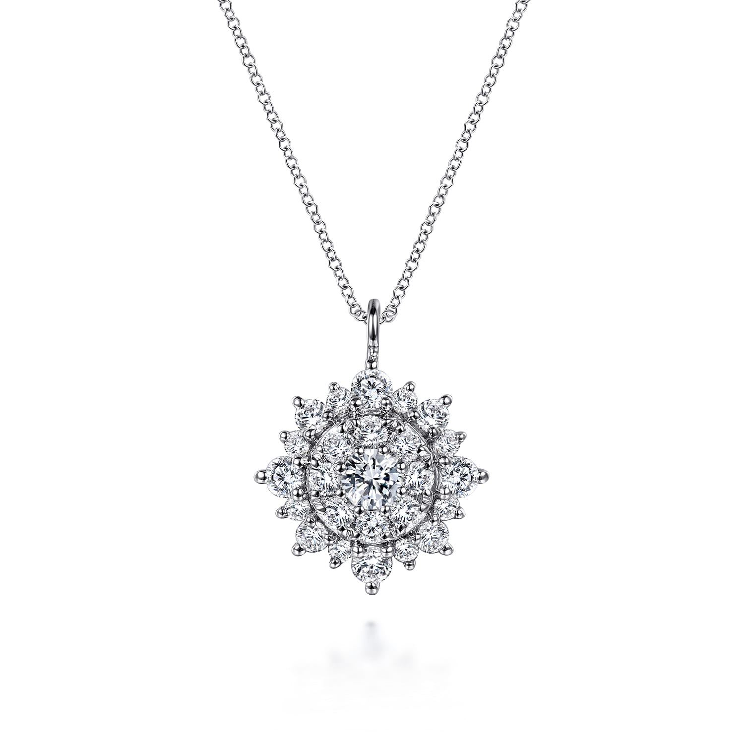 14K White Gold Diamond Cluster Pendant Necklace - 0.4 ct - Shot 1