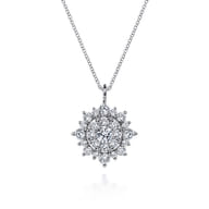 14K White Gold Diamond Cluster Pendant Necklace