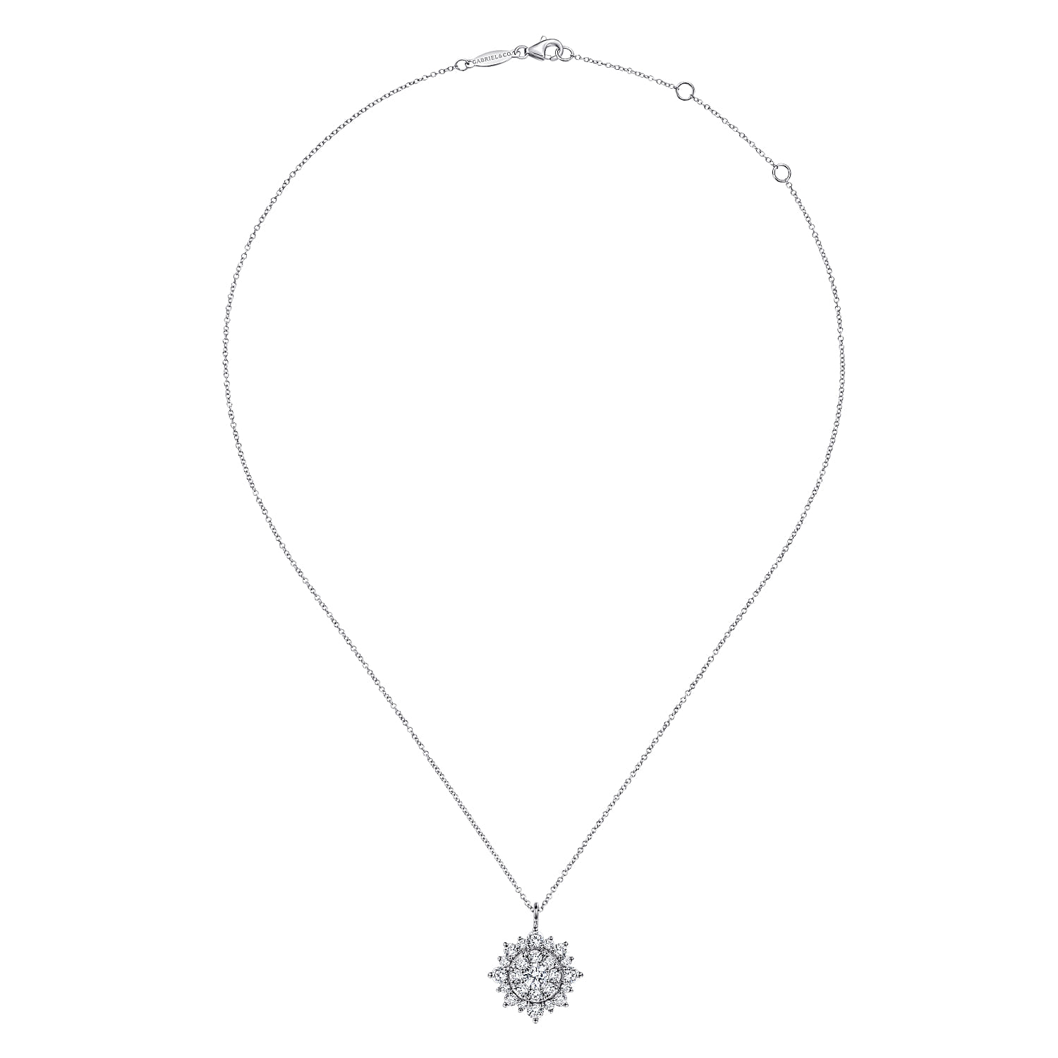 14K White Gold Diamond Cluster Pendant Necklace - 0.4 ct - Shot 2