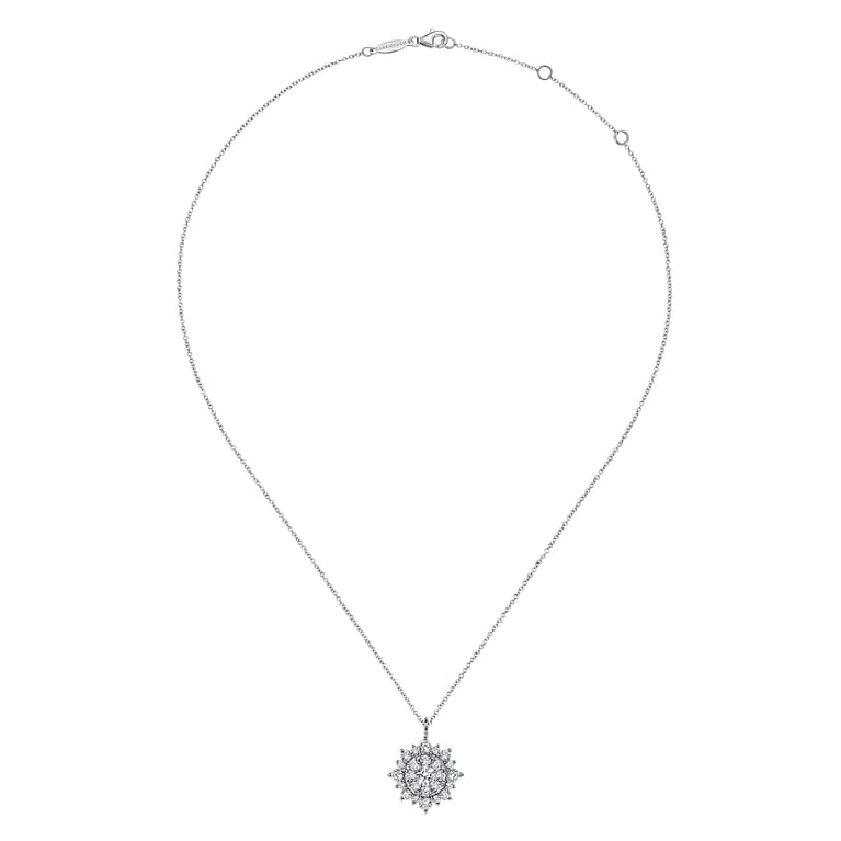 14K White Gold Diamond Cluster Pendant Necklace - 0.4 ct - Shot 2