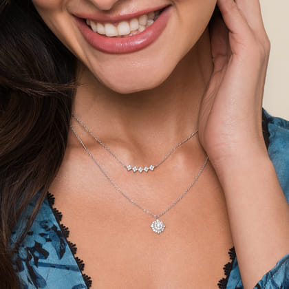 14K White Gold Diamond Cluster Pendant Necklace