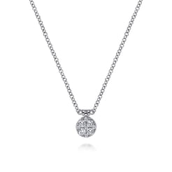 14K White Gold Diamond Cluster Pendant Necklace