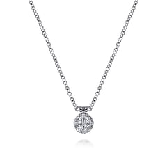 14K White Gold Diamond Cluster Pendant Necklace