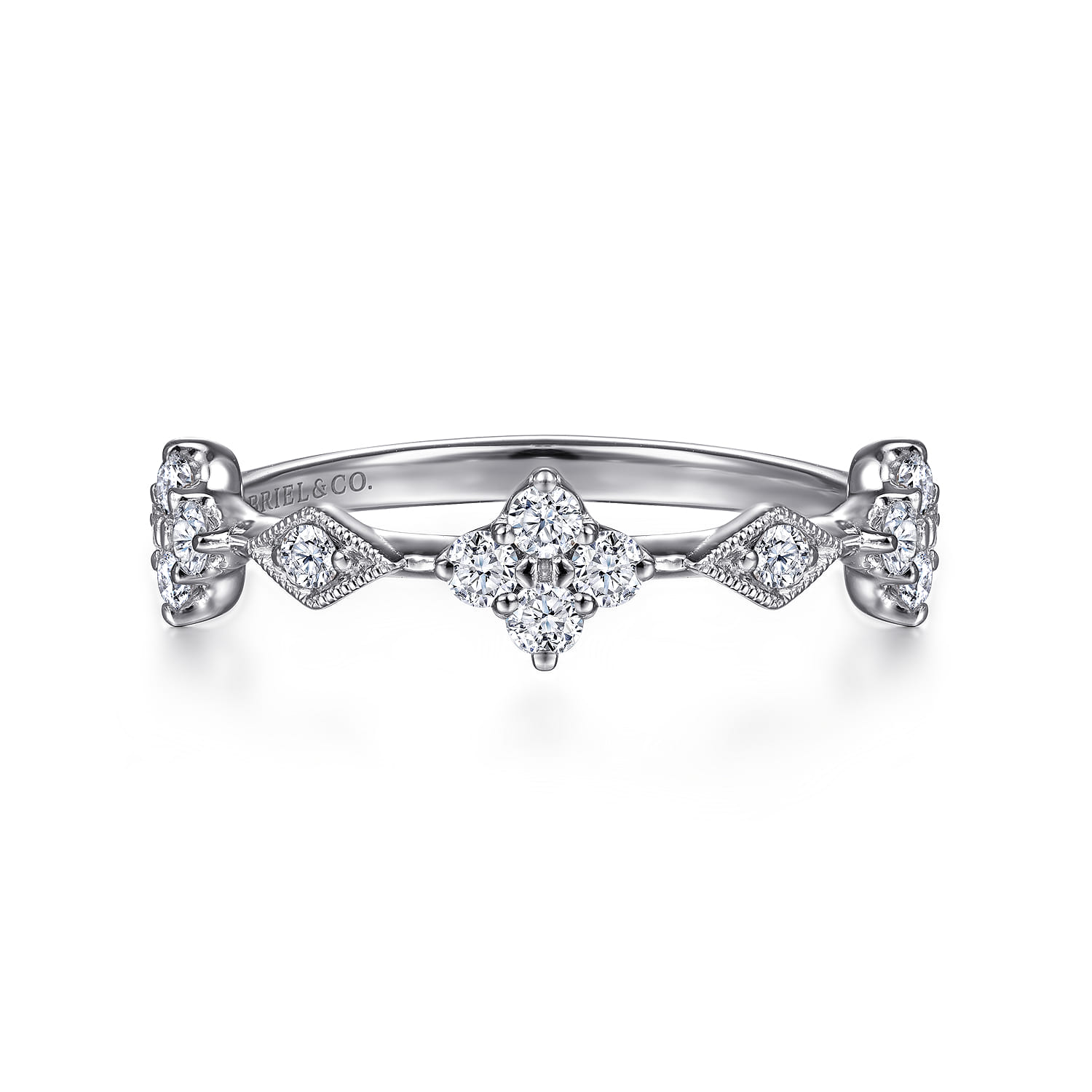 14K White Gold Diamond Cluster Station Ring - 0.4 ct - Shot 1