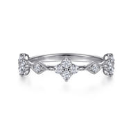 14K White Gold Diamond Cluster Station Ring