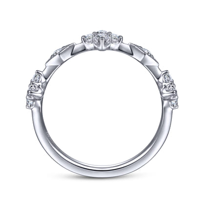 14K White Gold Diamond Cluster Station Ring