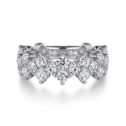 14K White Gold Diamond Cluster Station Ring